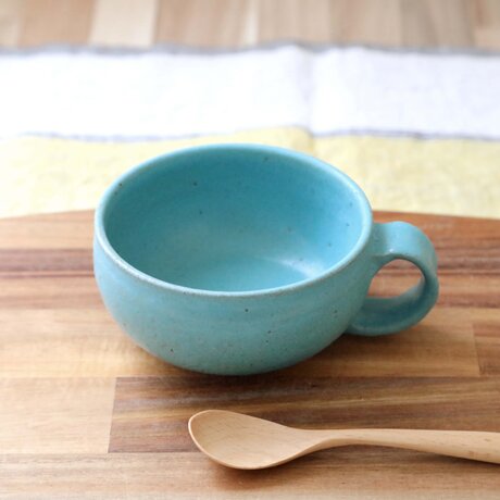 トルコ青釉のざっくりほっこりスープカップ