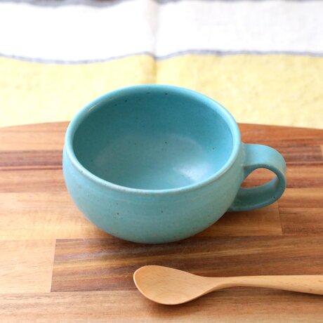 トルコ青釉のざっくりほっこりスープカップ