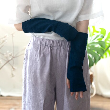 藍染Organic Cotton 日除けアームカバー 【楊柳生地】の画像