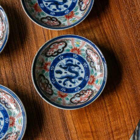 古伊万里 染錦 雲龍花鳥文 豆皿 明治時代 E215Bの画像