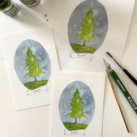 もみの木のクリスマスカード 2枚