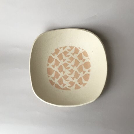 スリップ模様 角丸四方皿