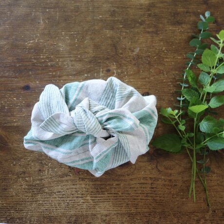 ランダムボーダーリネンのお弁当包み(あずま袋)