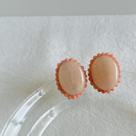 【天然石 ピンクアベンチュリン×ピンク珊瑚】ピアス