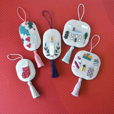 刺繍 クリスマス オーナメント ５点