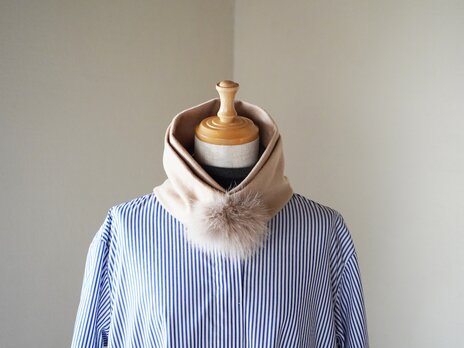 尾州織り100%カシミヤ ファーティペット　ベージュ