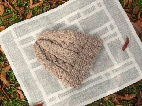 アラン模様のニット帽　ベージュ