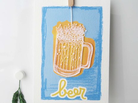 刺繍カード・ビールと枝豆の画像