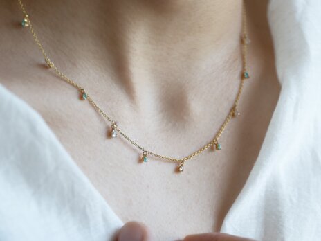 K18 Diamond and Paraiba Station Necklace