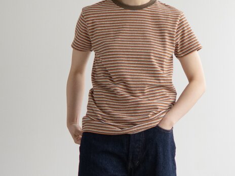 FRECKLE/マルチボーダー summer tee/orange×olive/size2