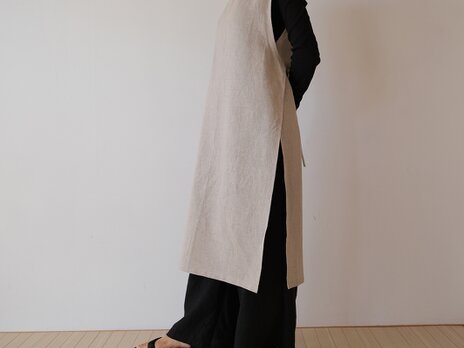 受注制作　ロングサイドリボンエプロン　ナチュラル