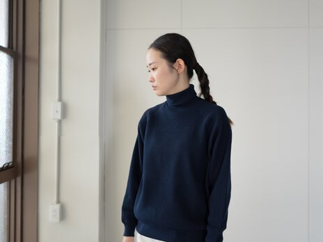 コットンワッフルラグランタートル/navy/size1.2(size２完売)