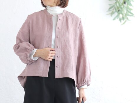 冬も心地いい ✦ 桐七炊きリネン100% バンドカラーブラウス（ダスティピンク）TP52