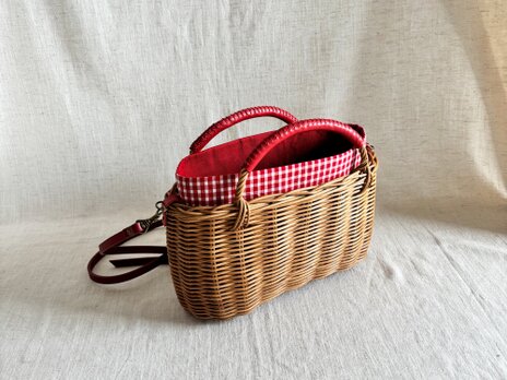 【受注製作】ラタン（籐）の手編みカゴポシェット/ちょっとそこまで　かごポシェット