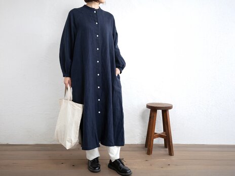 大人の日常を彩る上質リネン ✦ 2wayシャツワンピース 心地よく纏う「桐七炊き」の羽織り（ネイビー）OP48