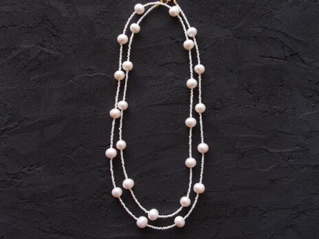 【K14gf】Seed Pearl Station Necklace／大粒パール ステーションネックレス