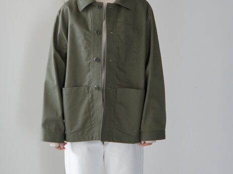 コットンヘリンボン/カバーオールジャケット/olive drab