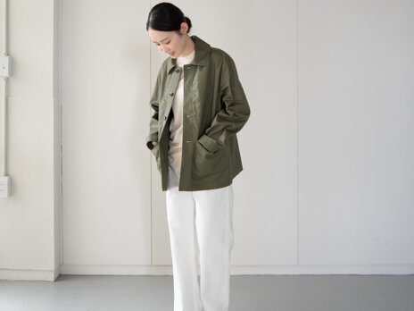 コットンヘリンボン/カバーオールジャケット/olive drab