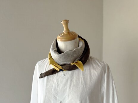 ベルギーリネン  大判スカーフ［Tsumiki］　カーキ/ナチュラル/イエロー