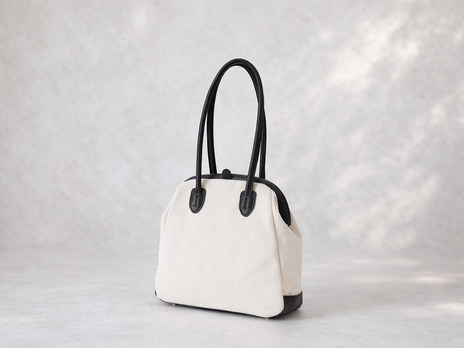「帆布×革の組み合わせ」がま口バッグ／肩掛け・手提げ 2WAY トート