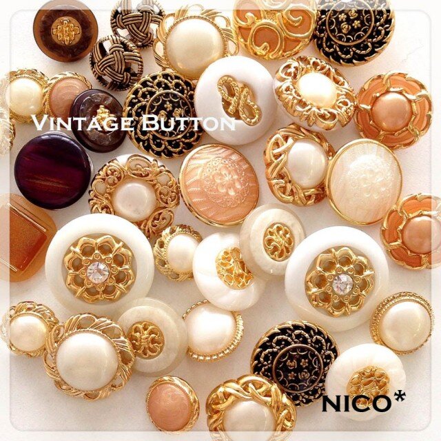 □再販□10個入□18mm□ビンテージボタン (オーバルパールホワイト