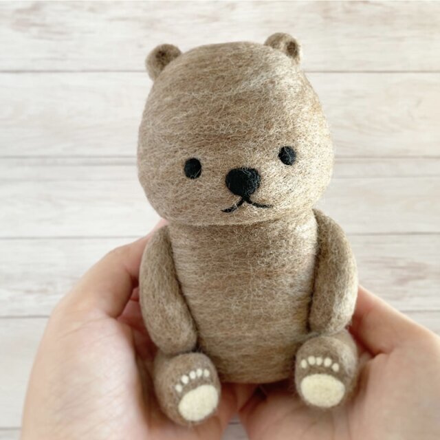 羊毛フェルト 親子クマ 置物 シロクマ親子 - ショップ yottymikan 編み物/刺繍/羊毛フェルト