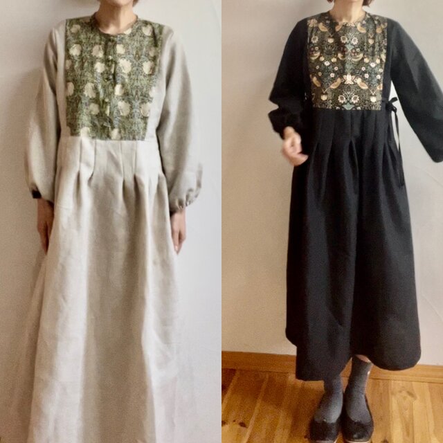 コットンリネン インド刺繍リボンのロングワンピース | iichi