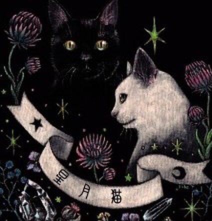 黒猫魔法使い」SMサイズ額付きアート作品 アクリル画原画 猫 徳島洋子