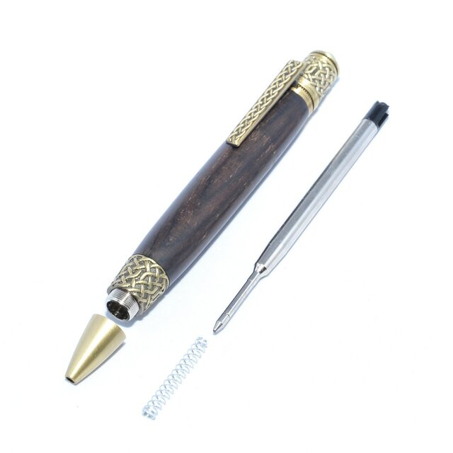 受注製作】木製の回転式ボールペン（ブラックウッド；真鍮のメッキ）-