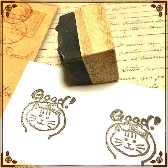 ほめはんこ〓【Good!ニャン助】3㎝四方 | iichi 日々の暮らしを