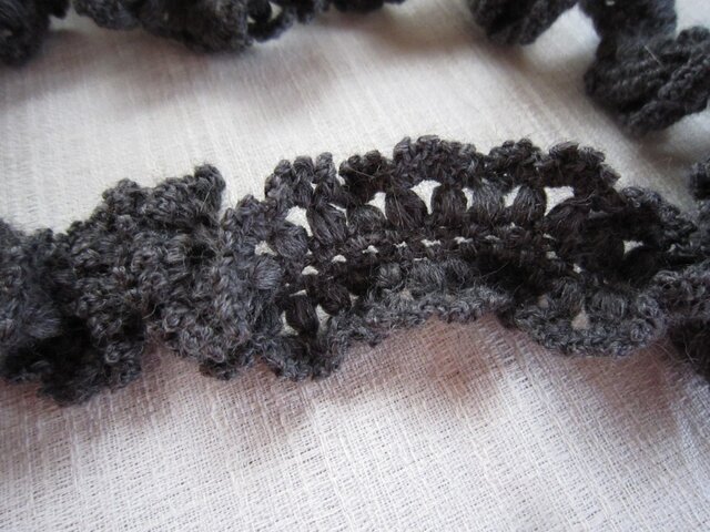 Z10-063 15 quinze かぎ針フリルニット F グレー レース 刺繍 forksy.】ギャザーレースクロップド丈ダメージニット（ニット