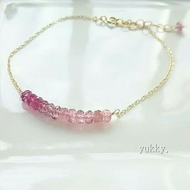 宝石質ピンクトルマリン＊グラデーション14kgfブレスレット