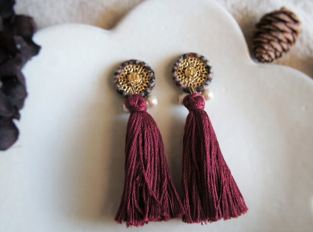 ツイードとタッセルのイヤリング＆ピアス（イエロー） | iichi 日々の