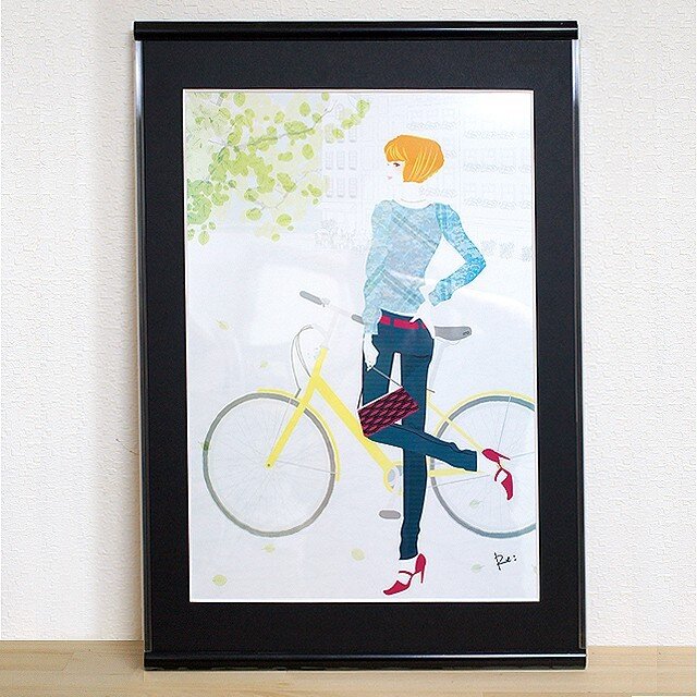 A3額入りイラスト「自転車」・サイン入りの画像1枚目