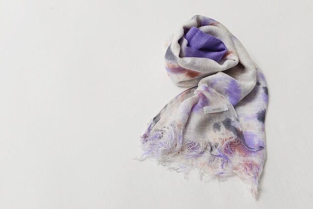 国産シルク100%手描き染めストール purple&pink&grayの画像1枚目