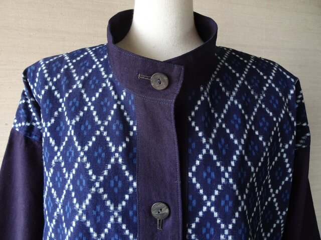 手織り久留米絣：一重仕立てのダイヤ柄のコート（W-35） | iichi 日々