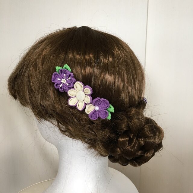 紫の小花とこてまりの髪飾りセット(成人式・七五三・ちりめん細工)の画像1枚目