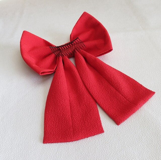 髪飾り 縮緬大リボン はいからさん(赤色)袴・着物・成人式・卒業