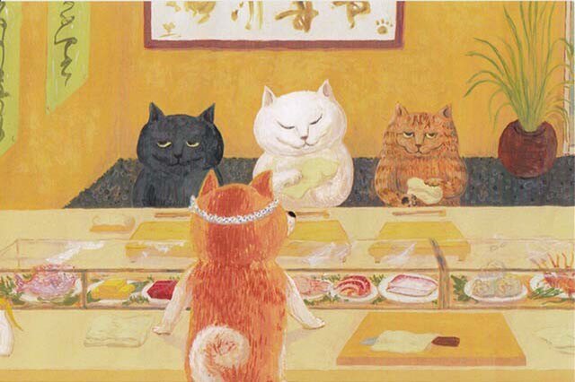 カマノレイコ オリジナル猫ポストカード「おすし」2枚セットの画像1枚目
