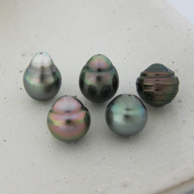 10mm♪カラフル☆ 黒蝶真珠バロック 片穴ルース5Pセット 10-05B5の画像1枚目