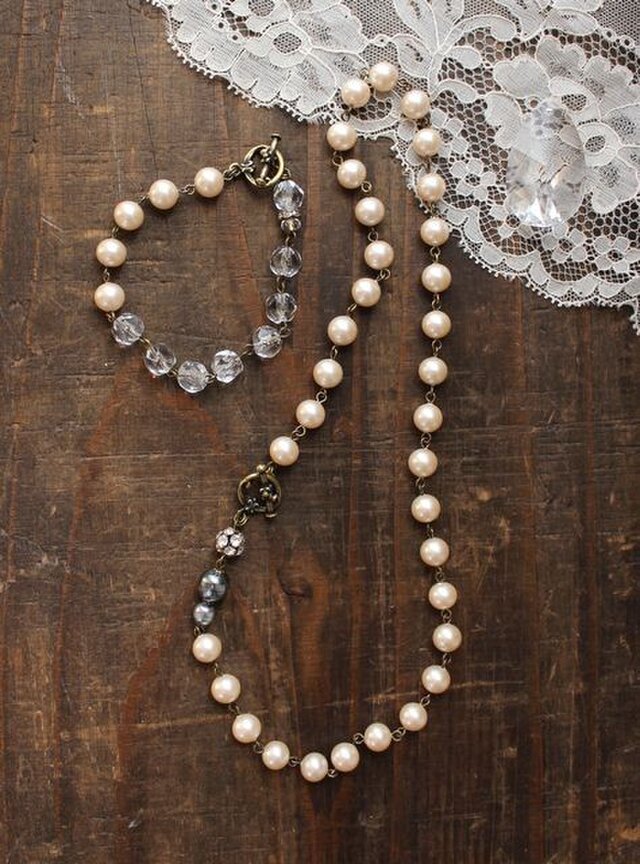 ミリアム・ハスケル・ジョイントして使える、シックなセット ヴィンテージパール・ネックレス＆ブレスレット