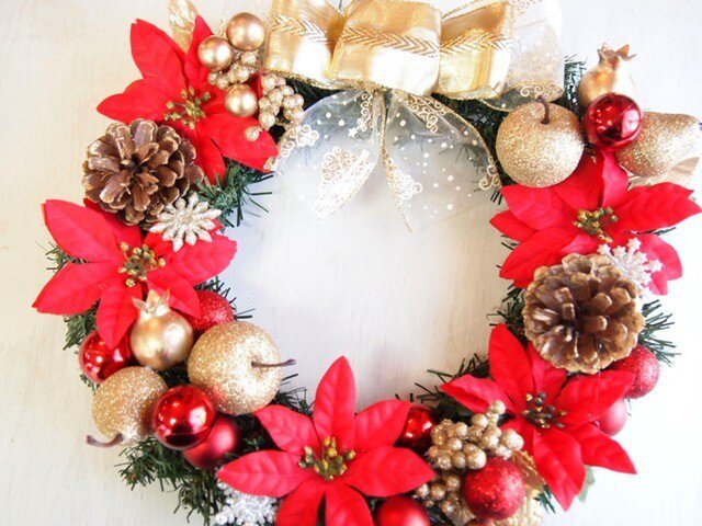 赤＆ゴールドがドラマティックなクリスマスリース04 | iichi 日々の