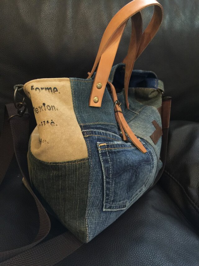 送料無料60's ginza cube bag＜デニムリメイク>Mサイズ ショルダー