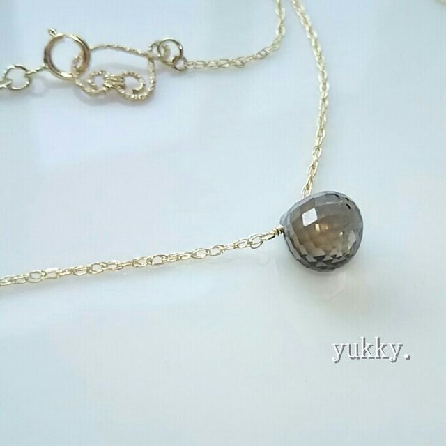 【一点のみ】極上カット＊スモーキークォーツ＊14Kgf一粒ネックレス