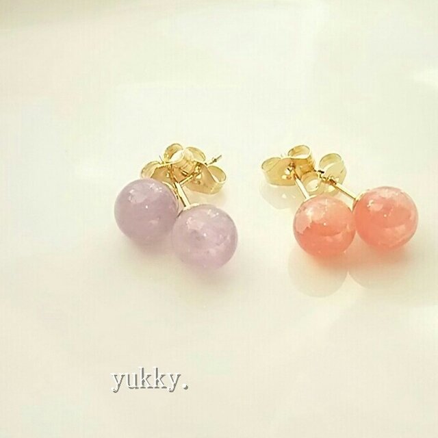 6mmインカローズ★6mmアメジストクォーツ＊set＊14Kgfポストピアス