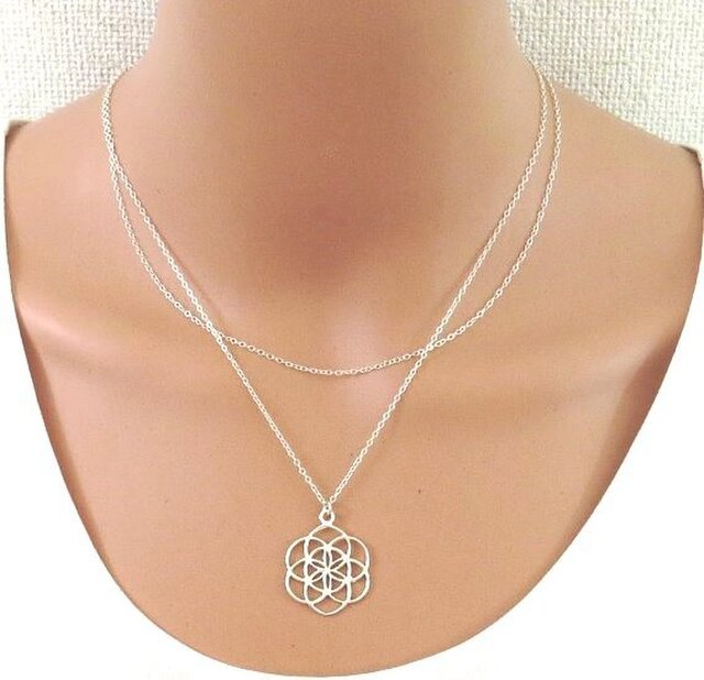 Silver 925 double layered seed of life necklace | 花ネックレスの画像1枚目