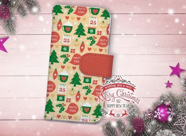 【全機種対応】送料無料☆【手帳型】クリスマス限定スマホケース No.8の画像1枚目