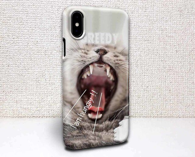 iphone ハードケース iPhoneX iphone8 iphone8 plus 猫 I am Hungry!の画像1枚目