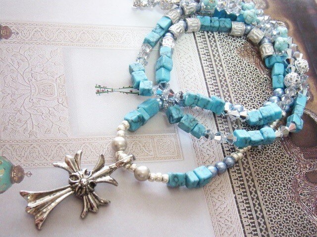 Cross+Turquoise☆Long Necklaceの画像1枚目