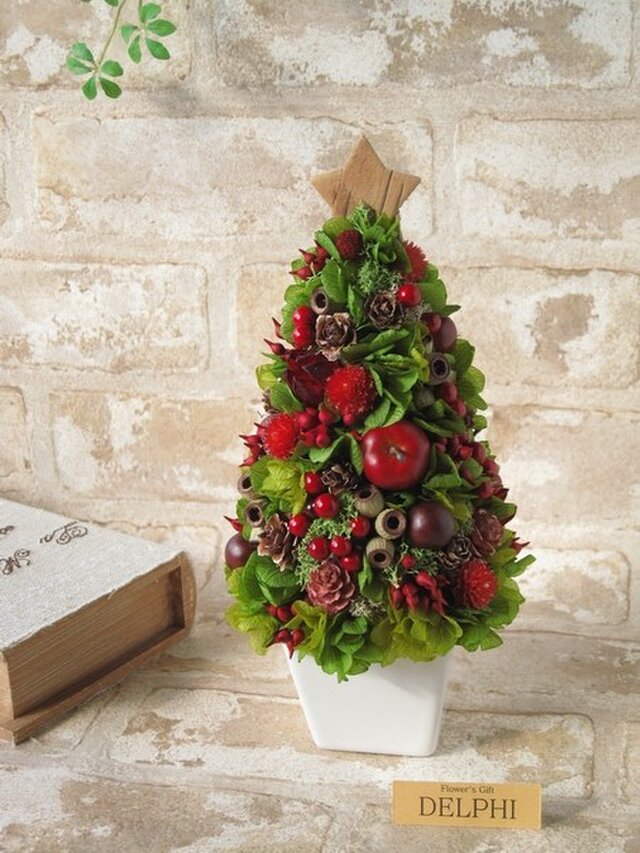 赤い実とあじさいのクリスマスツリー【プリザーブドフラワー】 | iichi